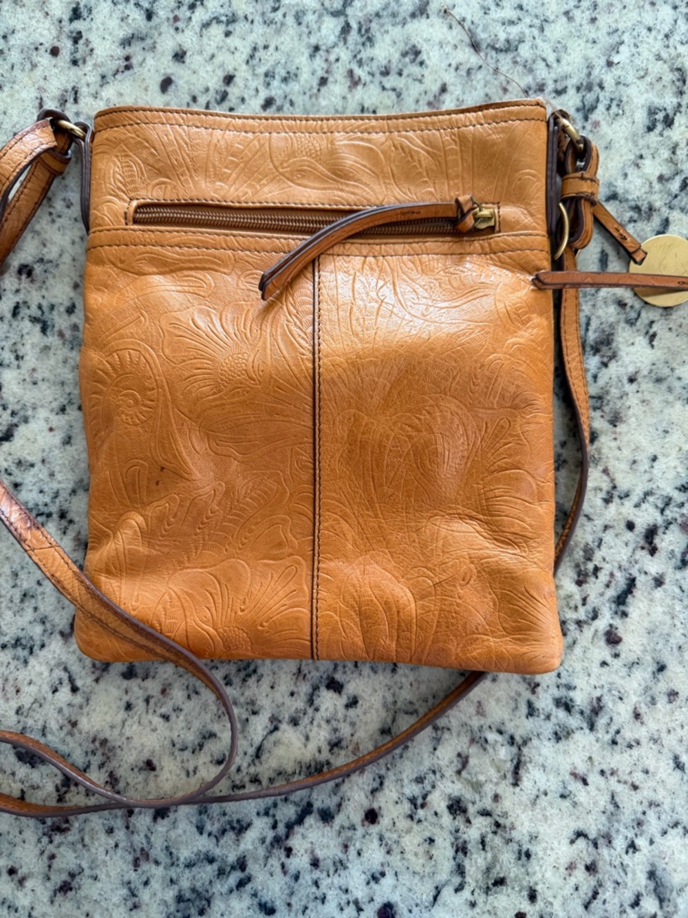 margot Embossed Tan Leather Crossbody Bag - Picture 2 of 3